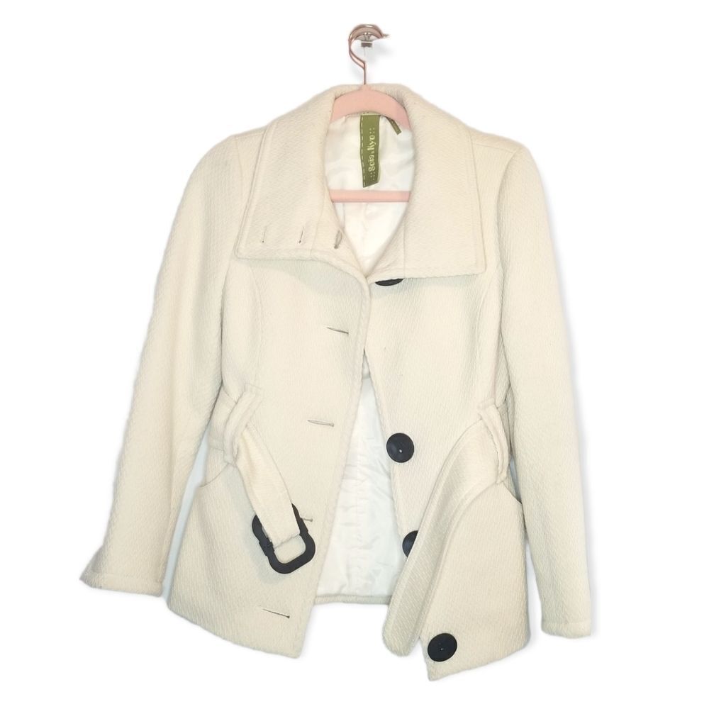 Soia & Kyo Cream Belted Wool Peacoat